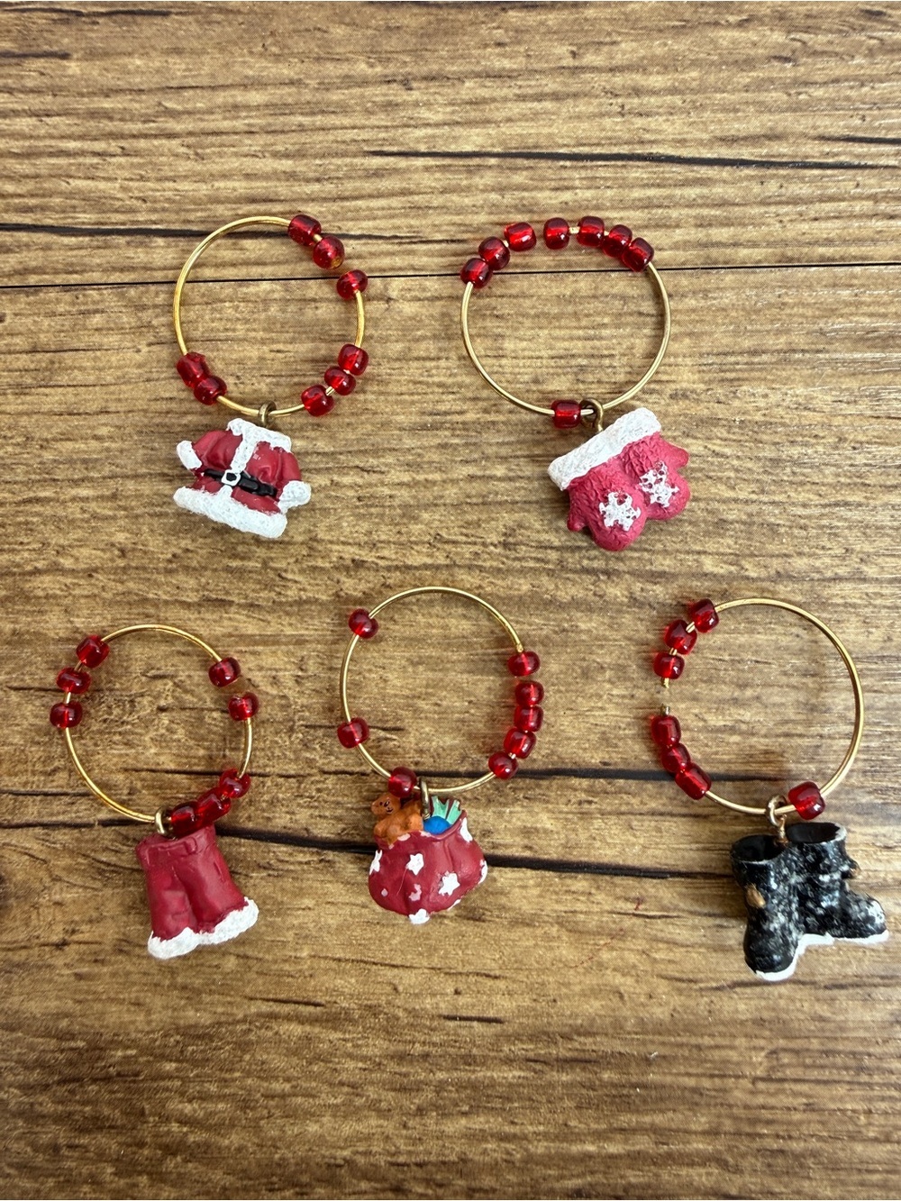 Vintage Holiday Wine Glass Charms Set of 5